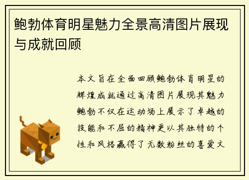 鲍勃体育明星魅力全景高清图片展现与成就回顾